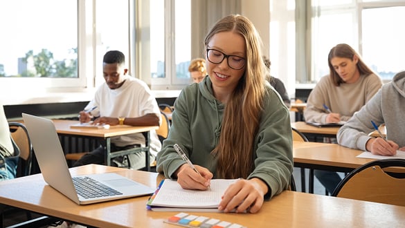 Sixth form student working at a laptop
