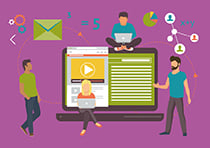 Examiner Recruitment icons - 4 people and laptop