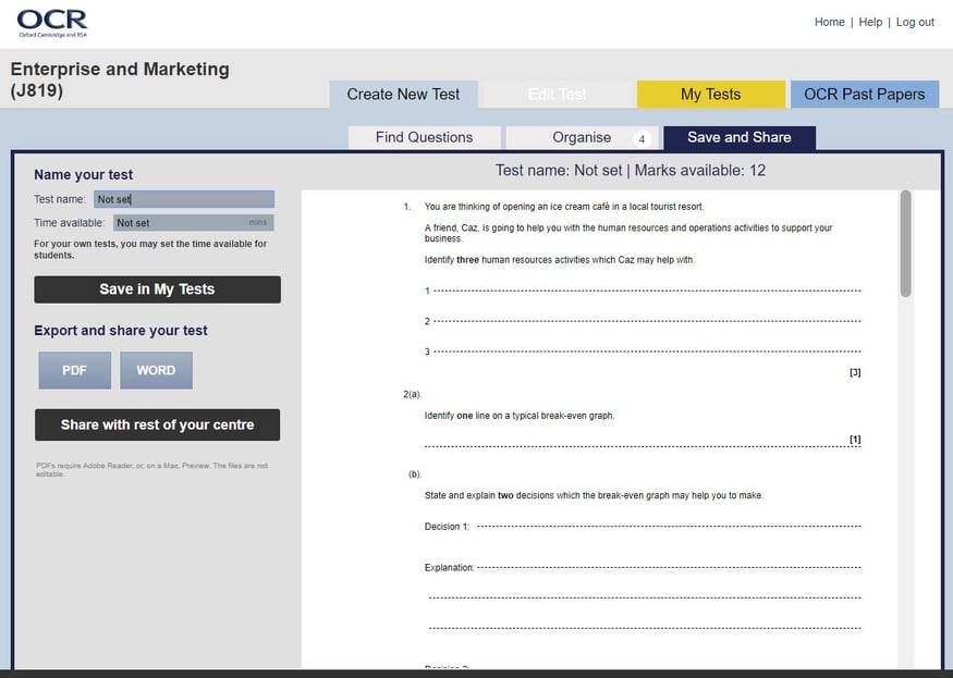 Enterprise and Marketing -ExamBuilder
