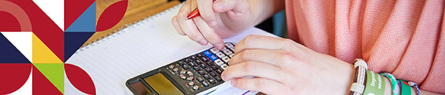 Maths newsletter header image of person using calculator